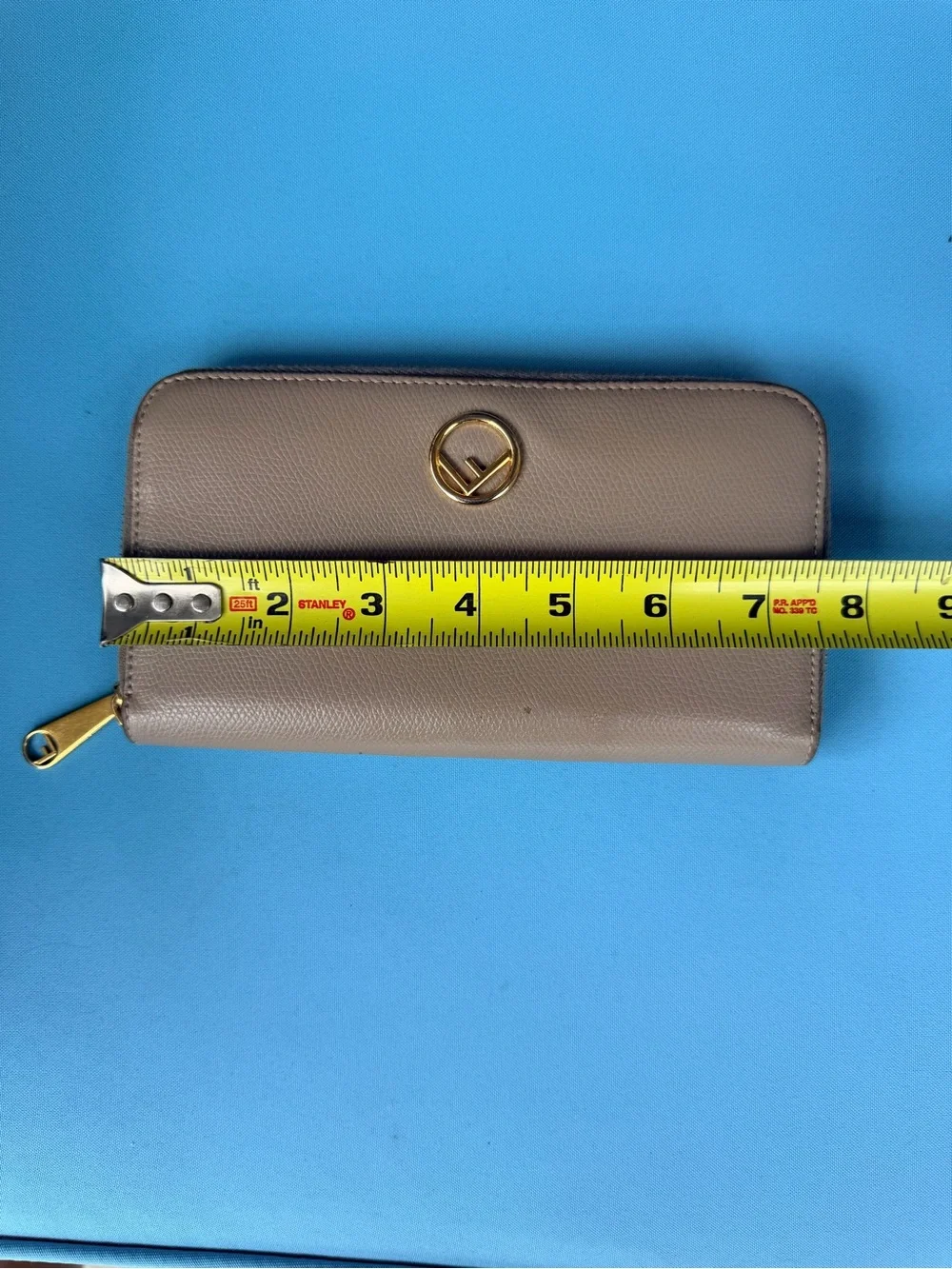 Fendi Zip-Around Wallet in Taupe with Gold Logo. AUTHENTIC